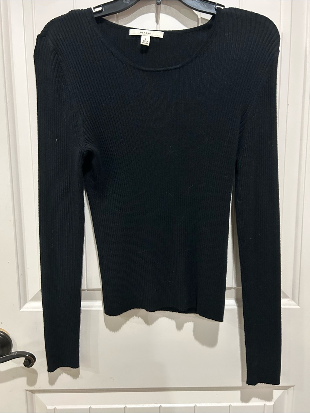 Merona Black Ribbed Long Sleeve Crewneck Sweater Women’s size Large